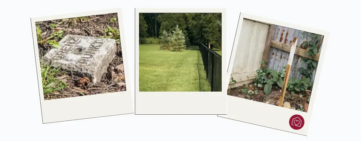 Verschiedene Grenzsteine als Polaroid
