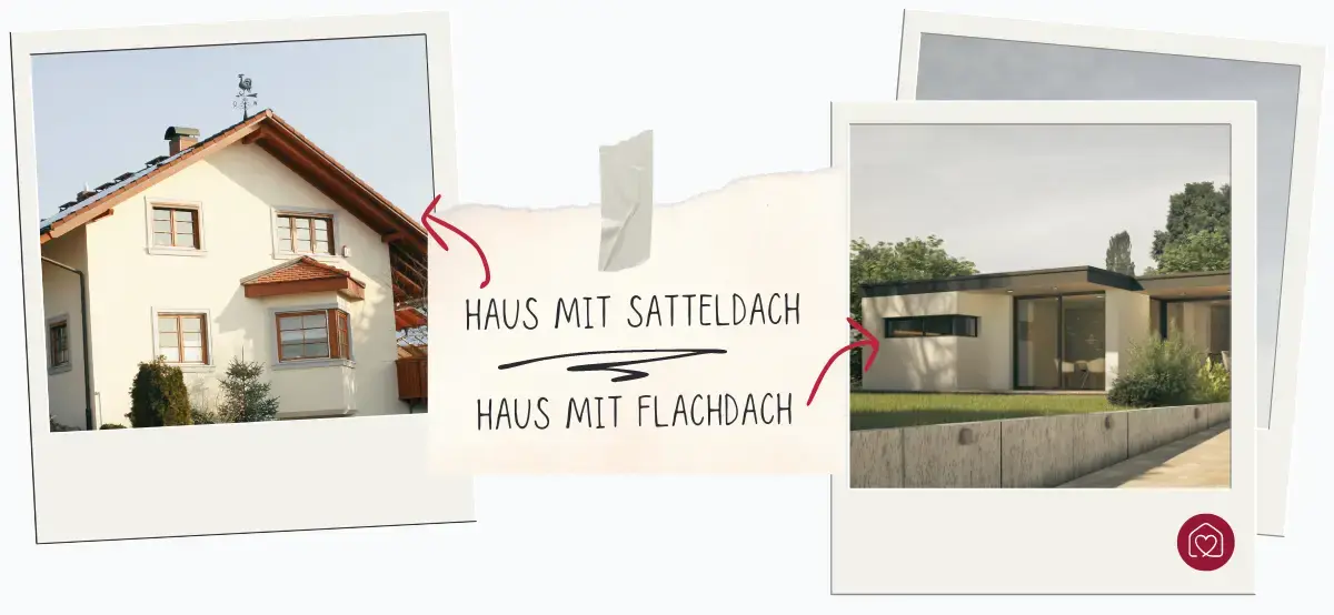 Haus mit Satteldach und Haus mit Flachdach