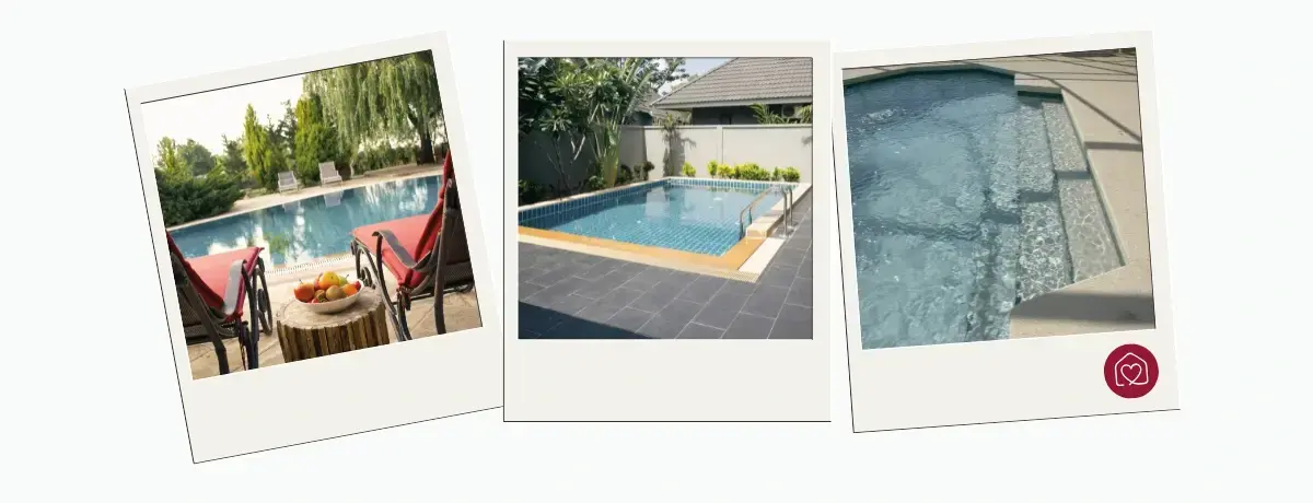 Polaroids von verschiedenen eingelassenen Pools