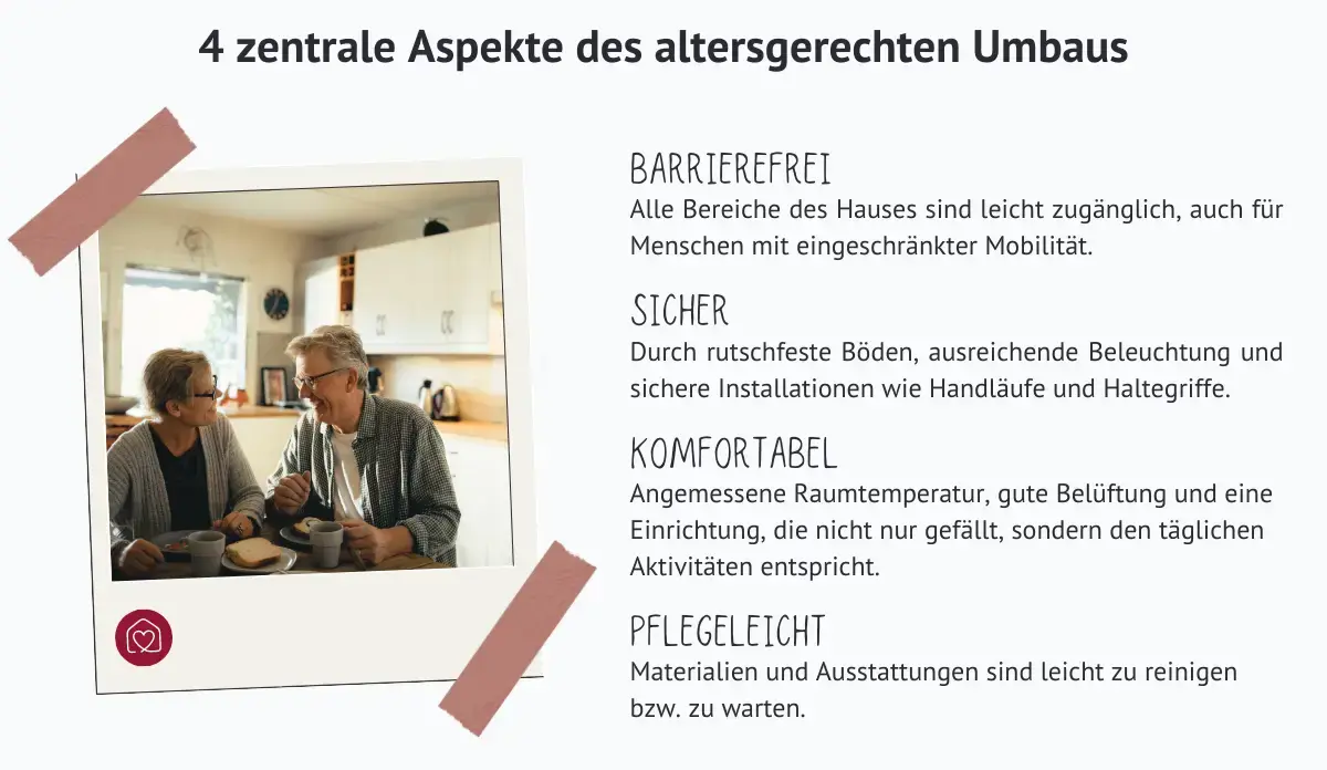 4 Aspekte des altersgerechten Umbaus: Barrierefreiheit, Sicherheit, Komfortabilität, Pflegeleichtigkeit