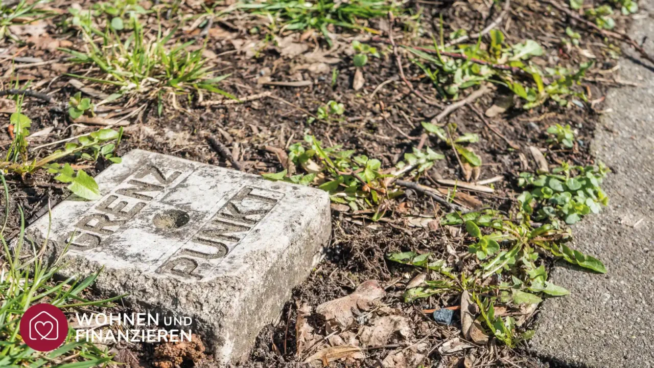 Grenzpunkt aus Stein auf einer Wiese