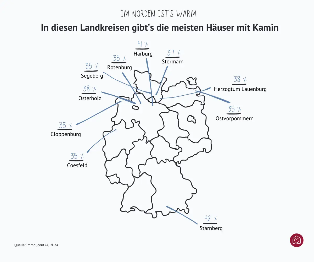 Karte zeigt Kamindichte in Deutschland nach Landkreis