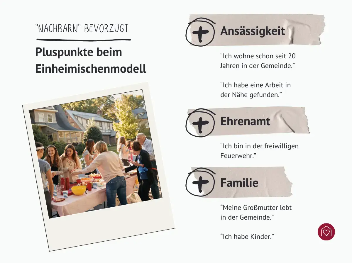 Pluspunkte beim Grundstück von Gemeinde kaufen wie Ansässigkeit, Ehrenamt und Familie