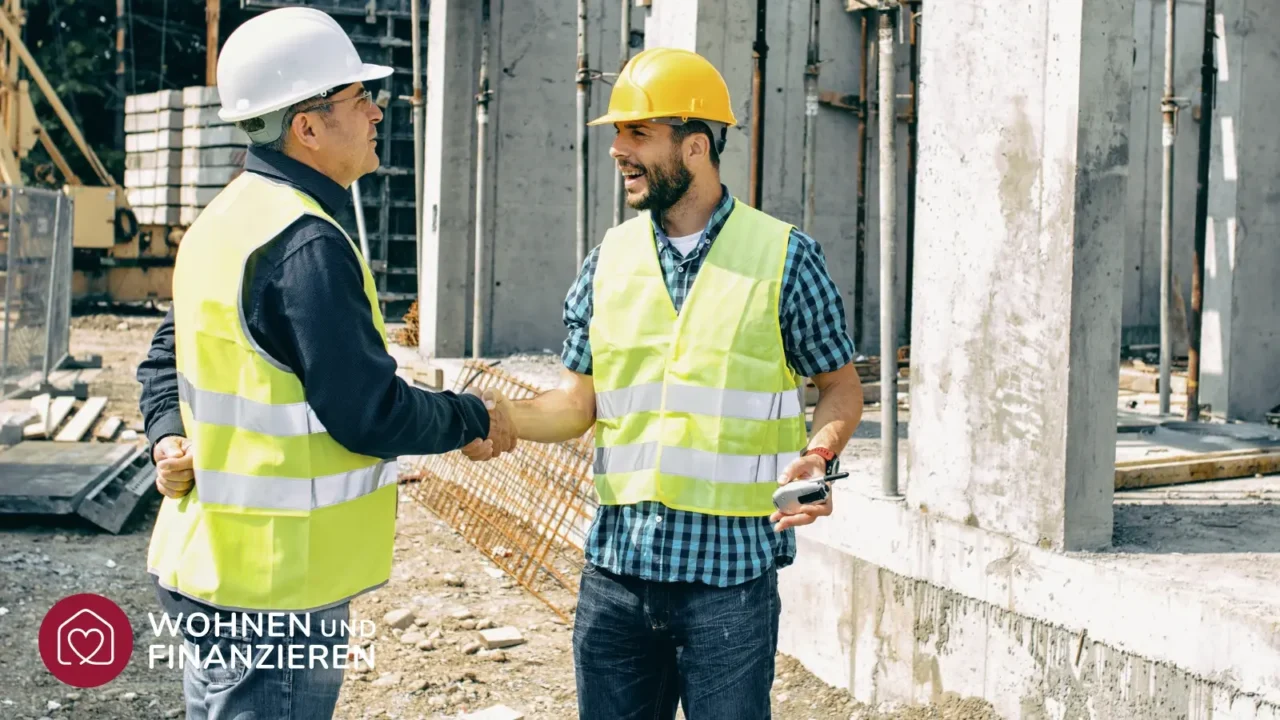Bauleiter und Bauherr geben sich auf der Baustelle die Hand