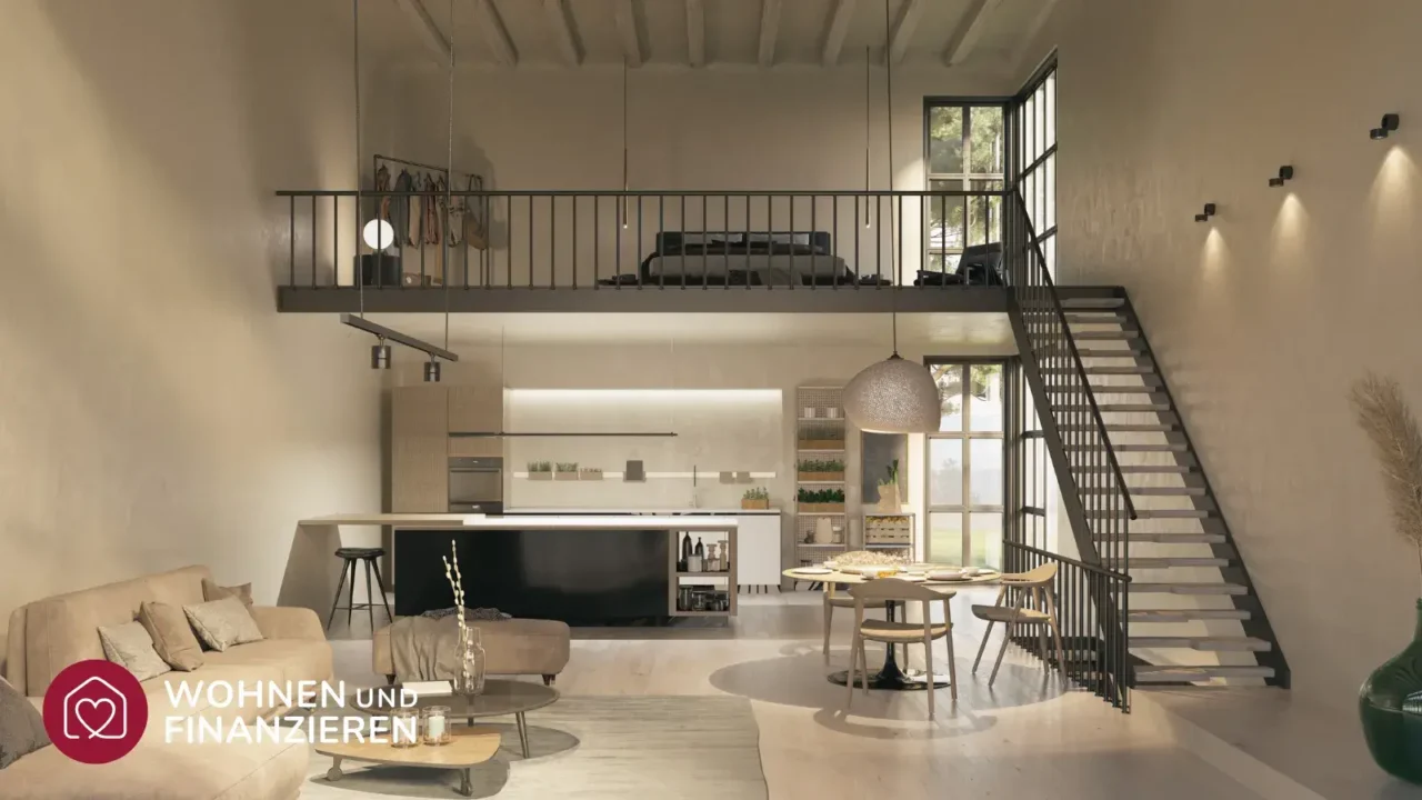 Moderner und offener Innenausbau eines Hauses über zwei Etagen