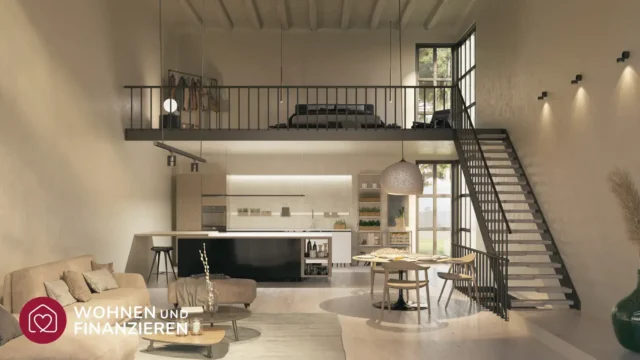 Moderner und offener Innenausbau eines Hauses über zwei Etagen